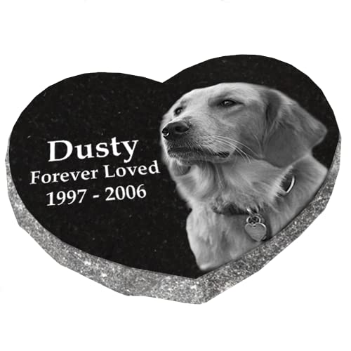 Personalized Heart-Shaped Memorial Garden Stone - Custom Photo & Text Engraved Granite Marker for Loved Ones - Perfect for Graveside, Backyard Memorials & Pet Remembrances