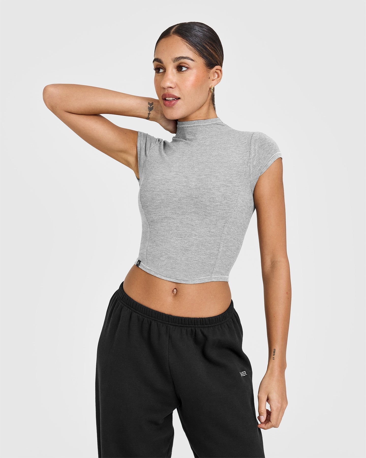 Mellow™ Rib Mid Mock Neck T-Shirt for Men | Soft & Comfortable Charcoal Marl Cotton Shirt | Perfect for Casual Wear & Layering