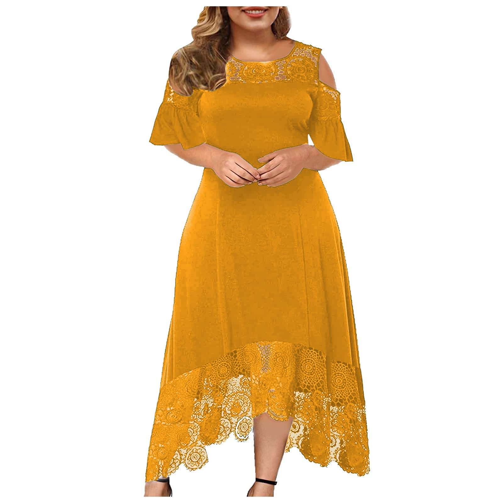 BOXIACEY Plus Size Wedding Guest Dress for Women 2024 - Elegant Empire Waist Long Maxi Dress with Cold Shoulder for Summer | Perfect for Beach Weddings, Garden Parties & Formal Events