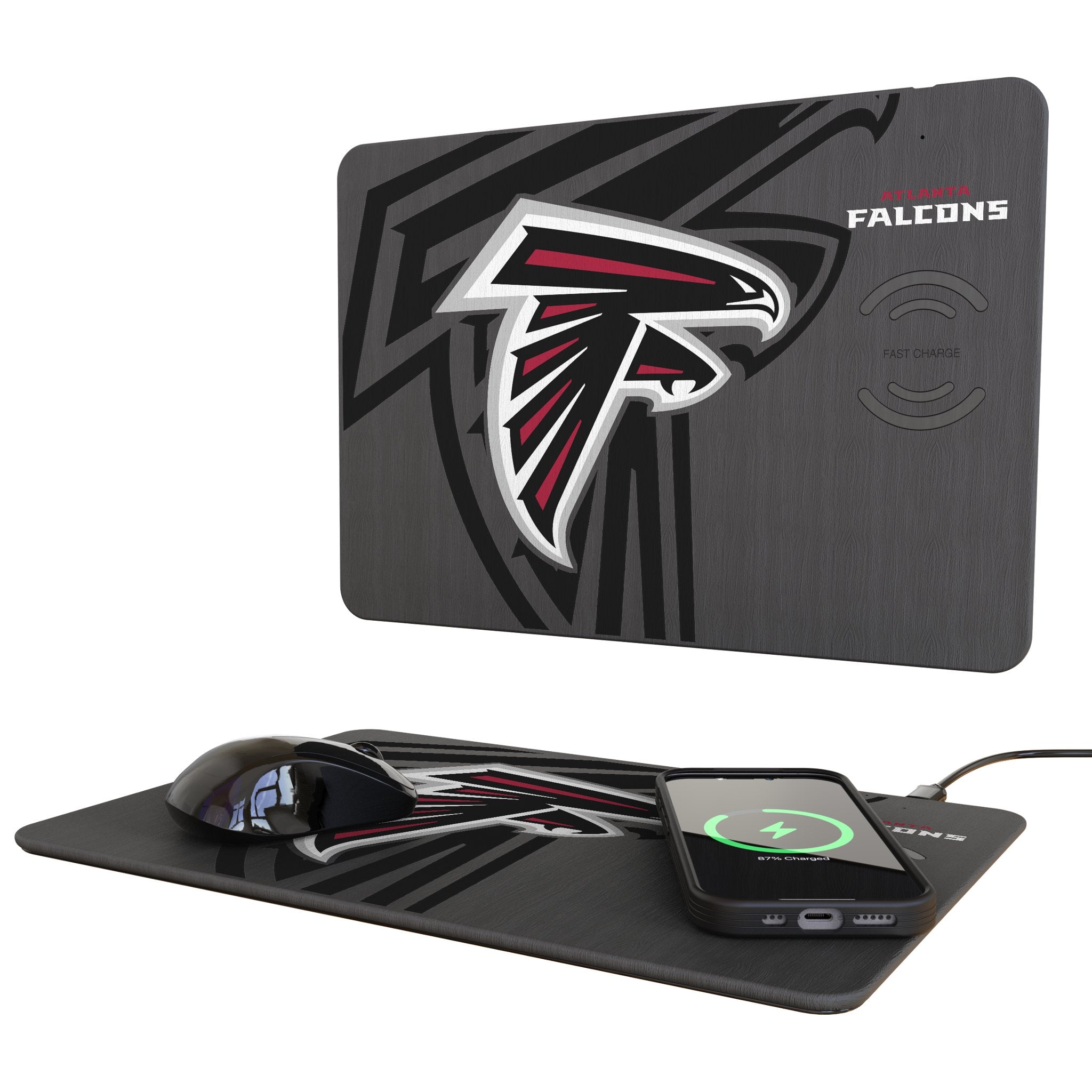 Atlanta Falcons Wireless Charging Mouse Pad - 15W Fast Qi Wireless Charger with Non-Slip Base - Perfect for Office, Gaming & Falcons Fans Gifts