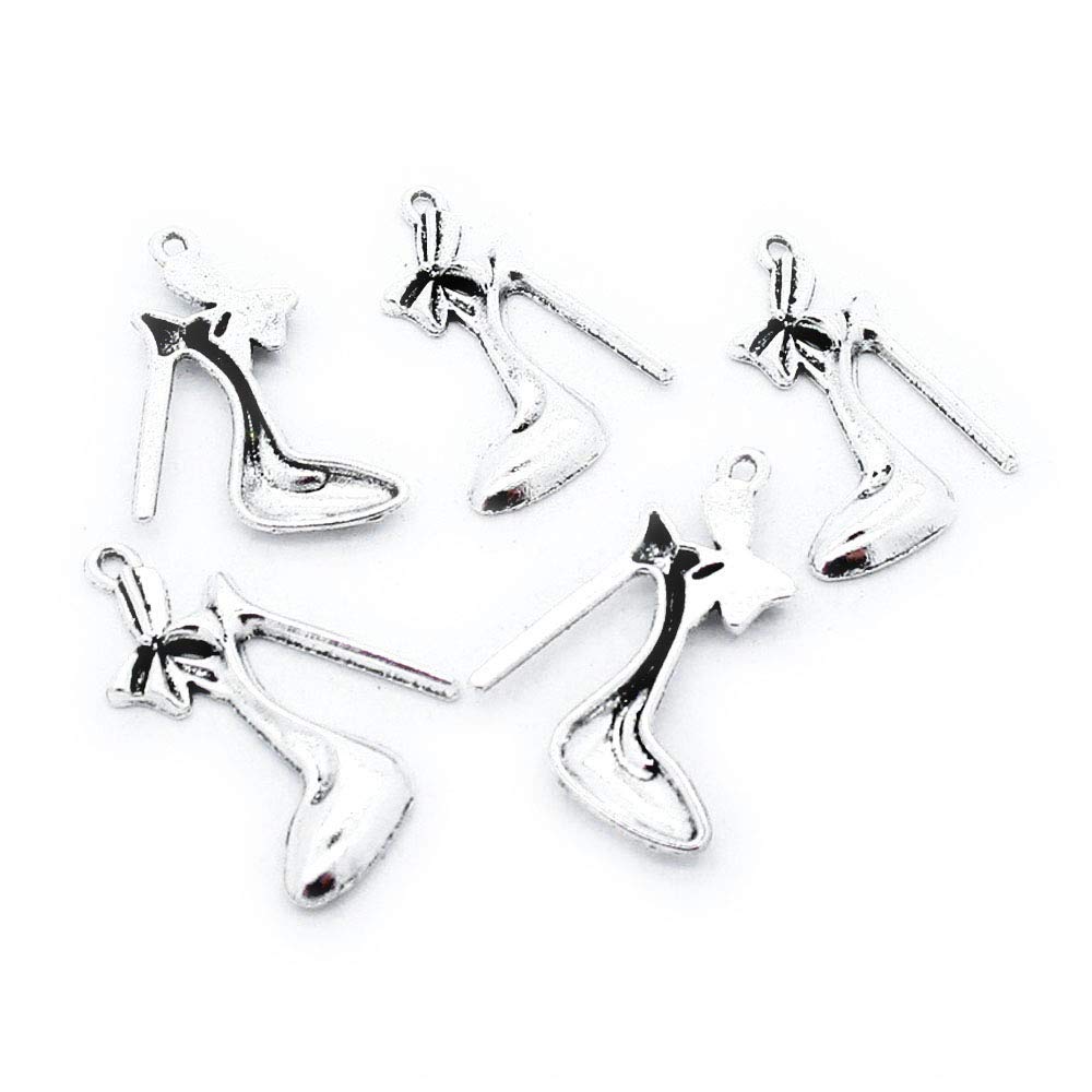 1070Pcs Antique Silver Tone Jewelry Making Charms - Bowknot & High Heel Shoe Beads for DIY Crafting, Beading, Scrapbooking - Perfect for Bracelets, Necklaces, Earrings & Home Decor Projects (AA380)