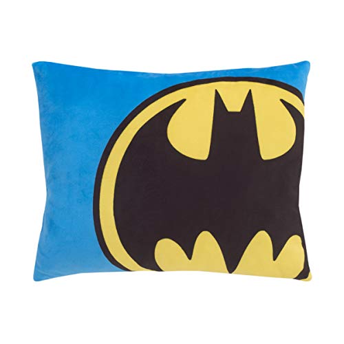 Batman Themed Blue, Yellow & Black Decorative Toddler Pillow - Soft Kids Bedroom Decor for Superhero Fans | Perfect for Nursery, Playroom & Gift Giving