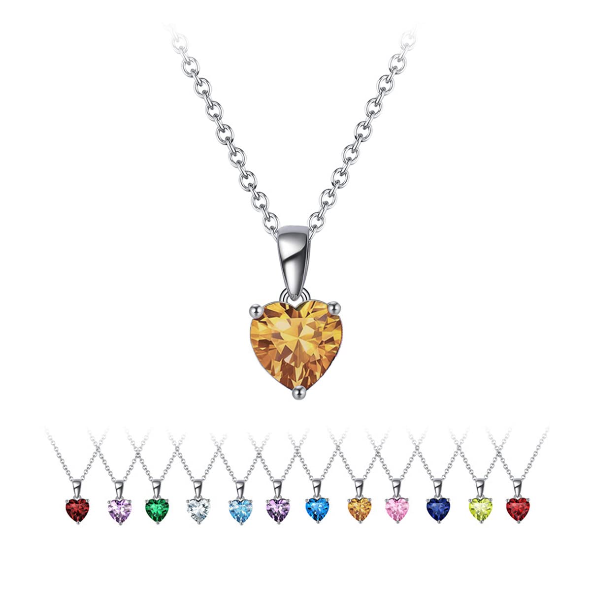 925 Sterling Silver Heart Necklace for Women with 5A Cubic Zirconia & Birthstone - Elegant Jewelry Gift for Mother's Day, Valentine's Day, Birthday, Anniversary - 18