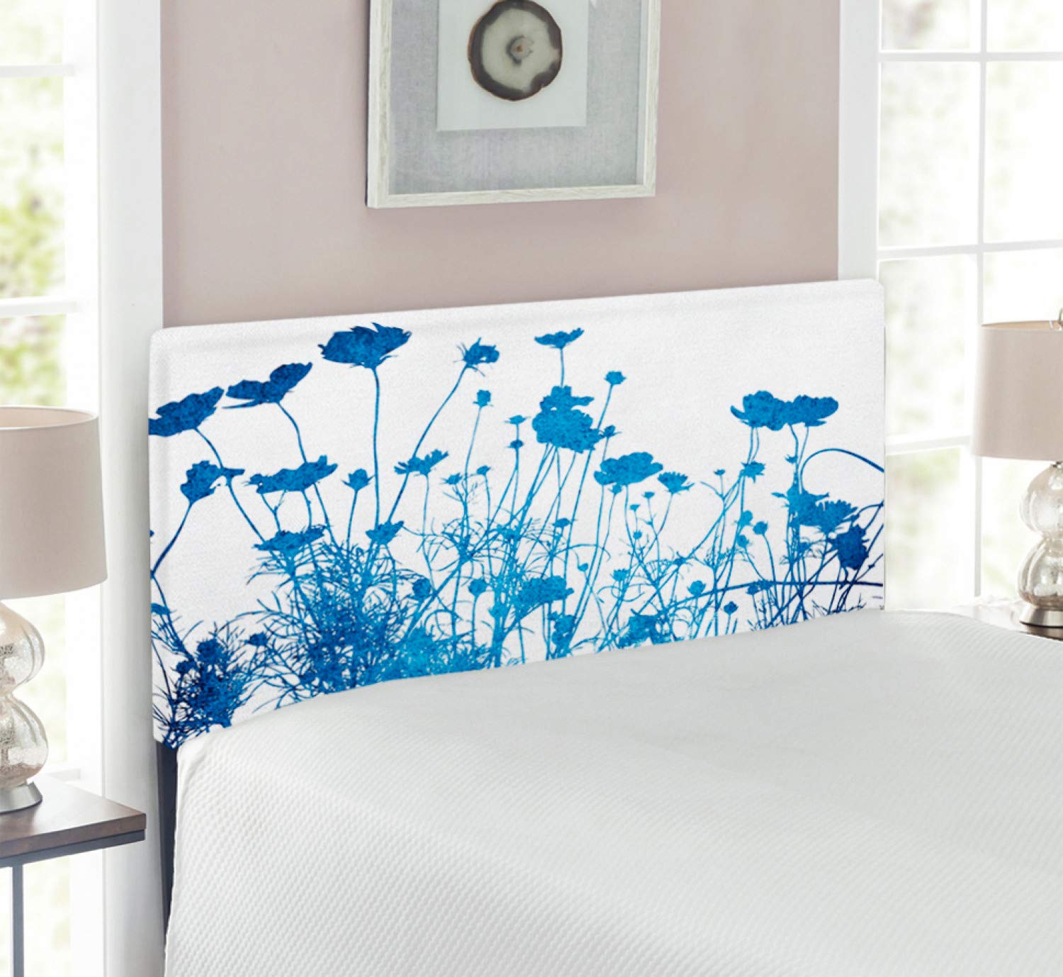 Ambesonne Abstract Upholstered Headboard with Memory Foam - Twin Size Blue & White Wildflower Garden Design for Bedroom Decor | Perfect for Modern, Bohemian & Farmhouse Style Bedrooms