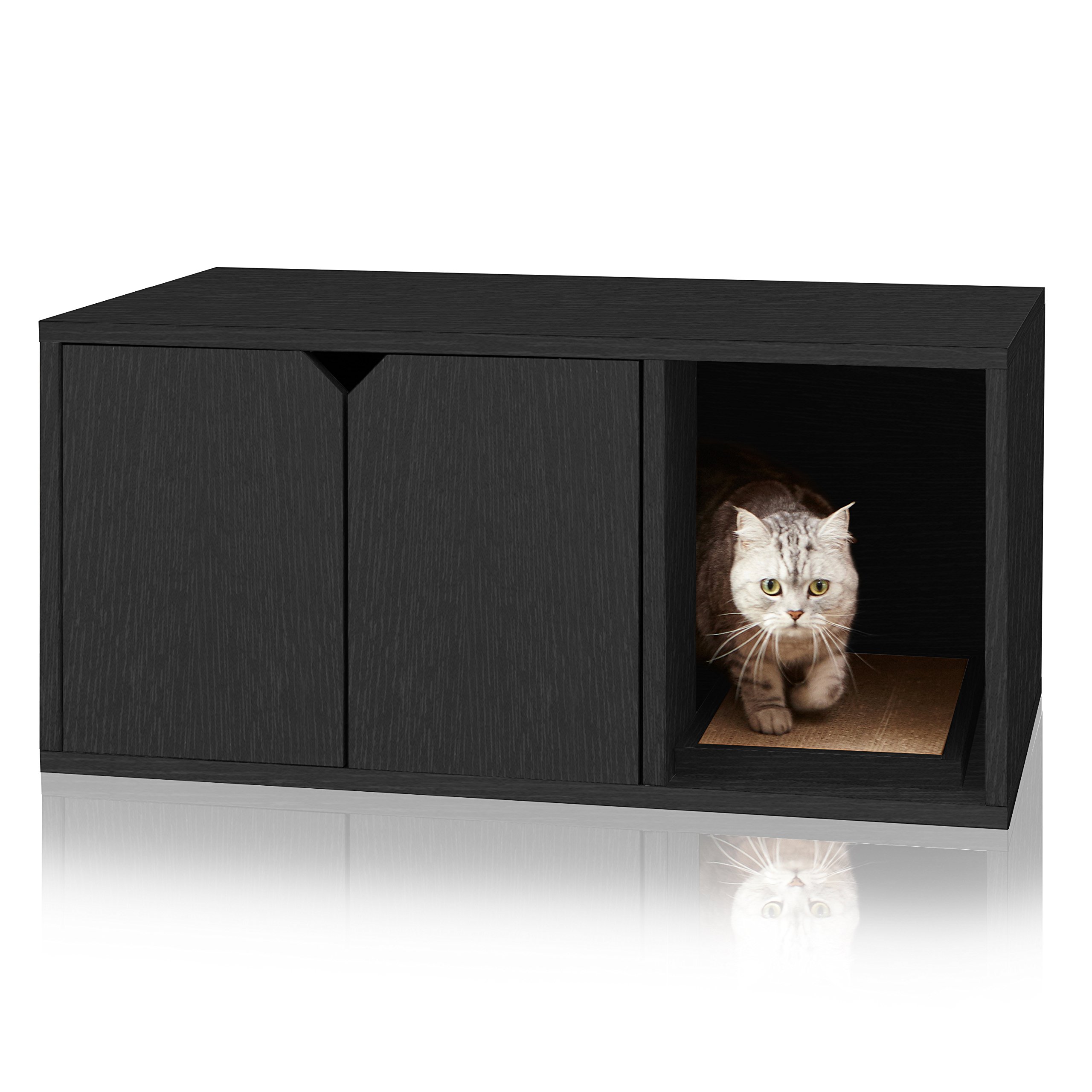 WAY BASICS Modern Cat Litter Box Enclosure Furniture with Scratch Pad - Hidden Litter Box Cabinet for Home Decor - Perfect for Small Spaces & Pet-Friendly Living Rooms