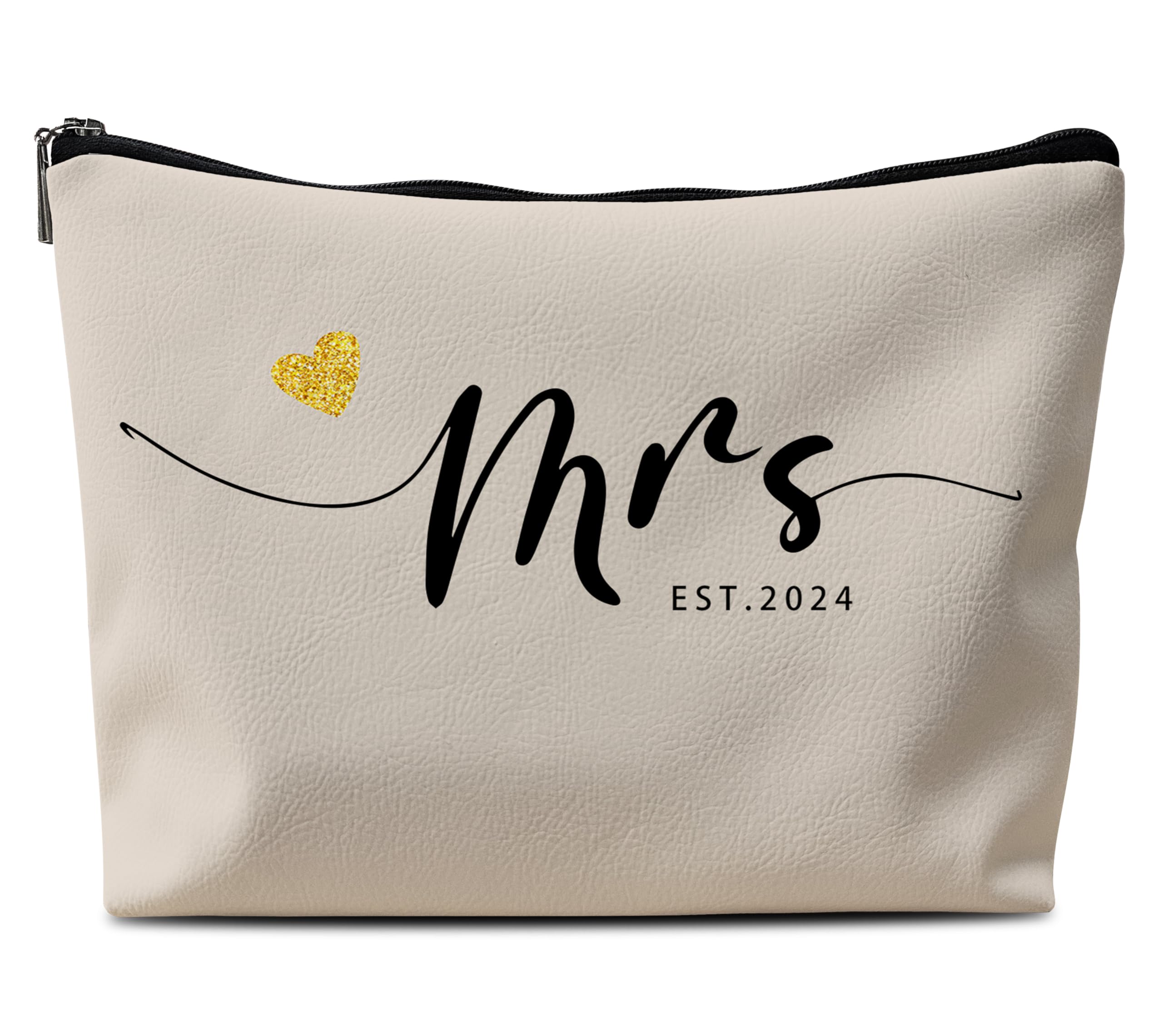 Mrs Makeup Bag - Elegant PU Leather Cosmetic & Toiletry Pouch - Perfect Bridal Shower, Bachelorette & Wedding Gift for Bride - Engagement & Wifey Present - Ideal for Travel, Honeymoon & Daily Beauty Essentials