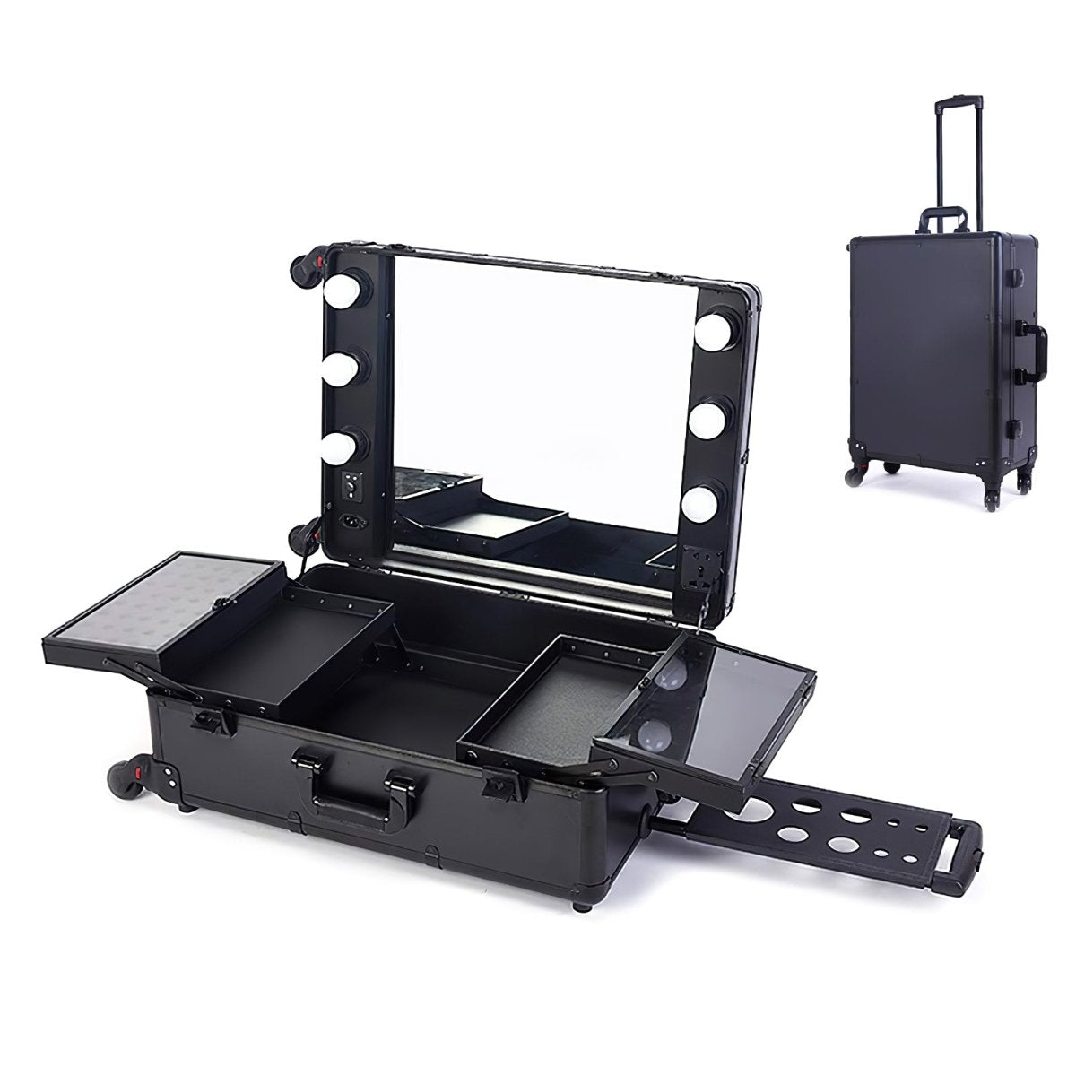 21 Inch Professional Makeup Rolling Case with LED Lights - Portable Cosmetic Organizer for Travel & Salon Use