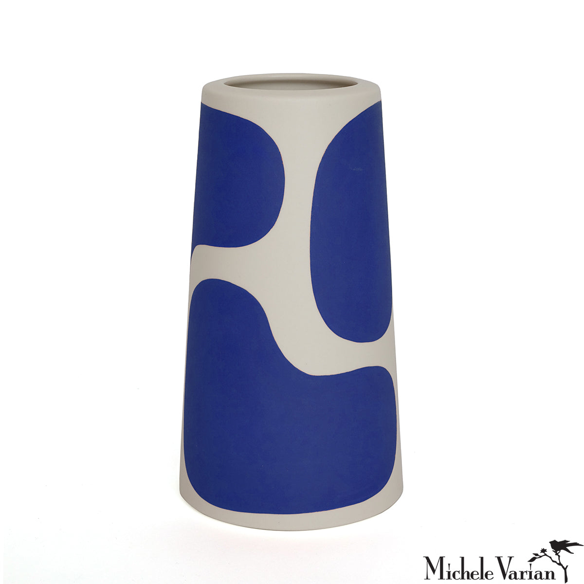 Modern Geometric Pattern Block Vase - Large Cobalt Blue Glass Decorative Vase for Home Decor, Wedding Centerpieces & Office Desk Decorations