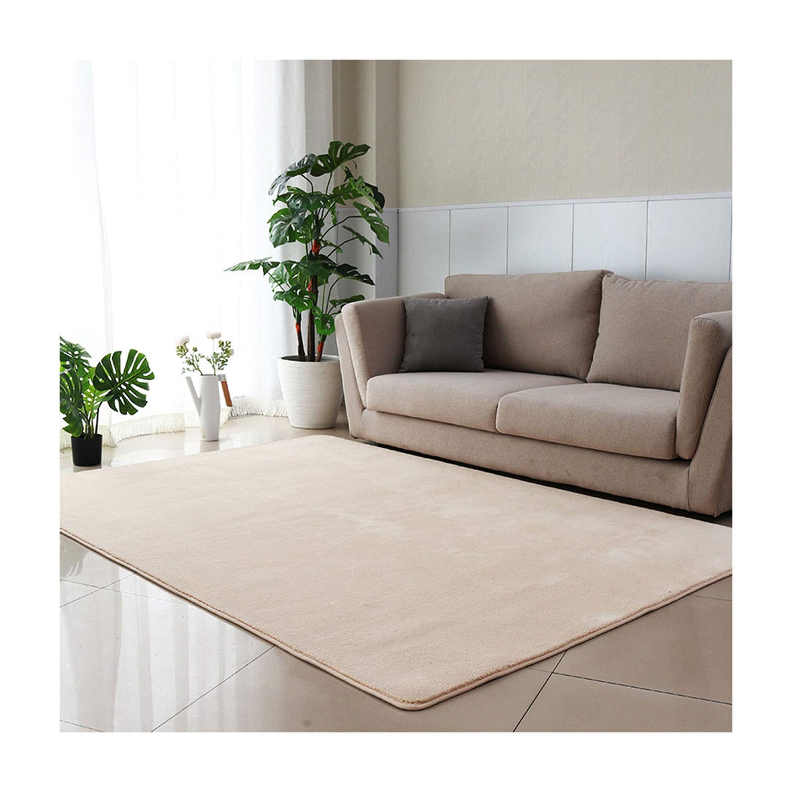 Soft Modern Shaggy Carpet Runner - Non-Slip Bedroom & Living Room Rug - 5.2x6.5 Feet (160x200cm) Beige Home Decor - Perfect for Hallways, Stairs & Cozy Spaces