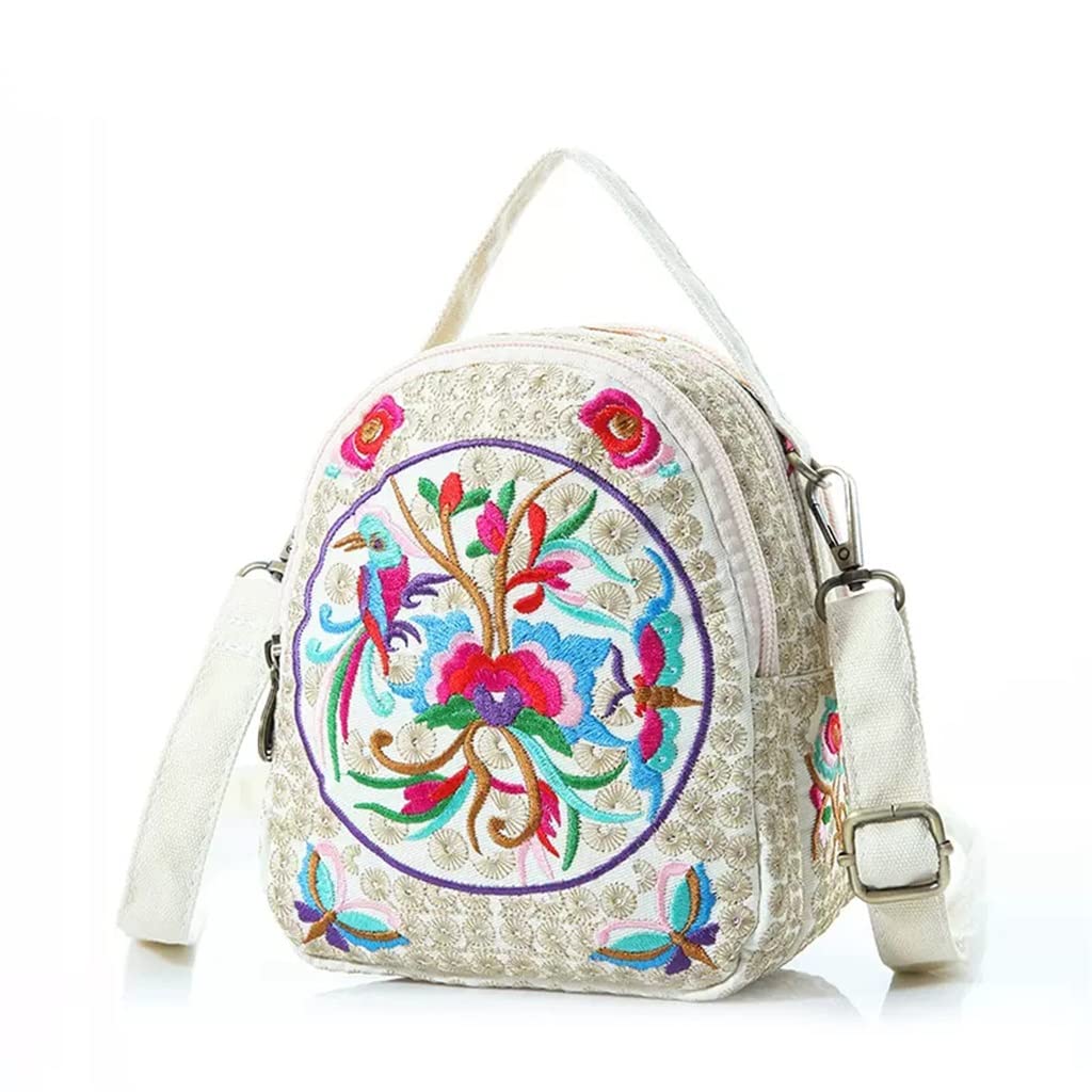 DFGHJK Embroidered Crossbody Phone Bag for Women - Stylish Beige Mini Shoulder Purse, Small Handheld Messenger Bag - Perfect for Travel, Shopping & Daily Use