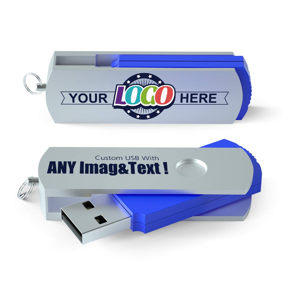 Customized Blue Aluminum Swivel USB Flash Drive 4GB - 25 Pack Bulk Personalized Thumb Drives for Business Promotions, Events & Corporate Gifts