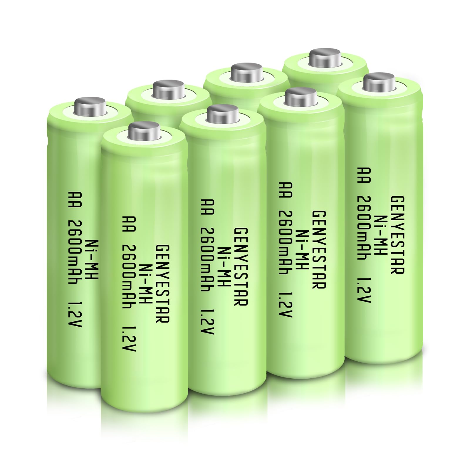 GENYESTAR Rechargeable AA Batteries 8 Pack - 2600mAh NiMH 1.2V High Capacity Double A Batteries, Pre-Charged & Low Self Discharge - Perfect for Household Devices, Clocks, Toys, Cameras, and Remote Controls