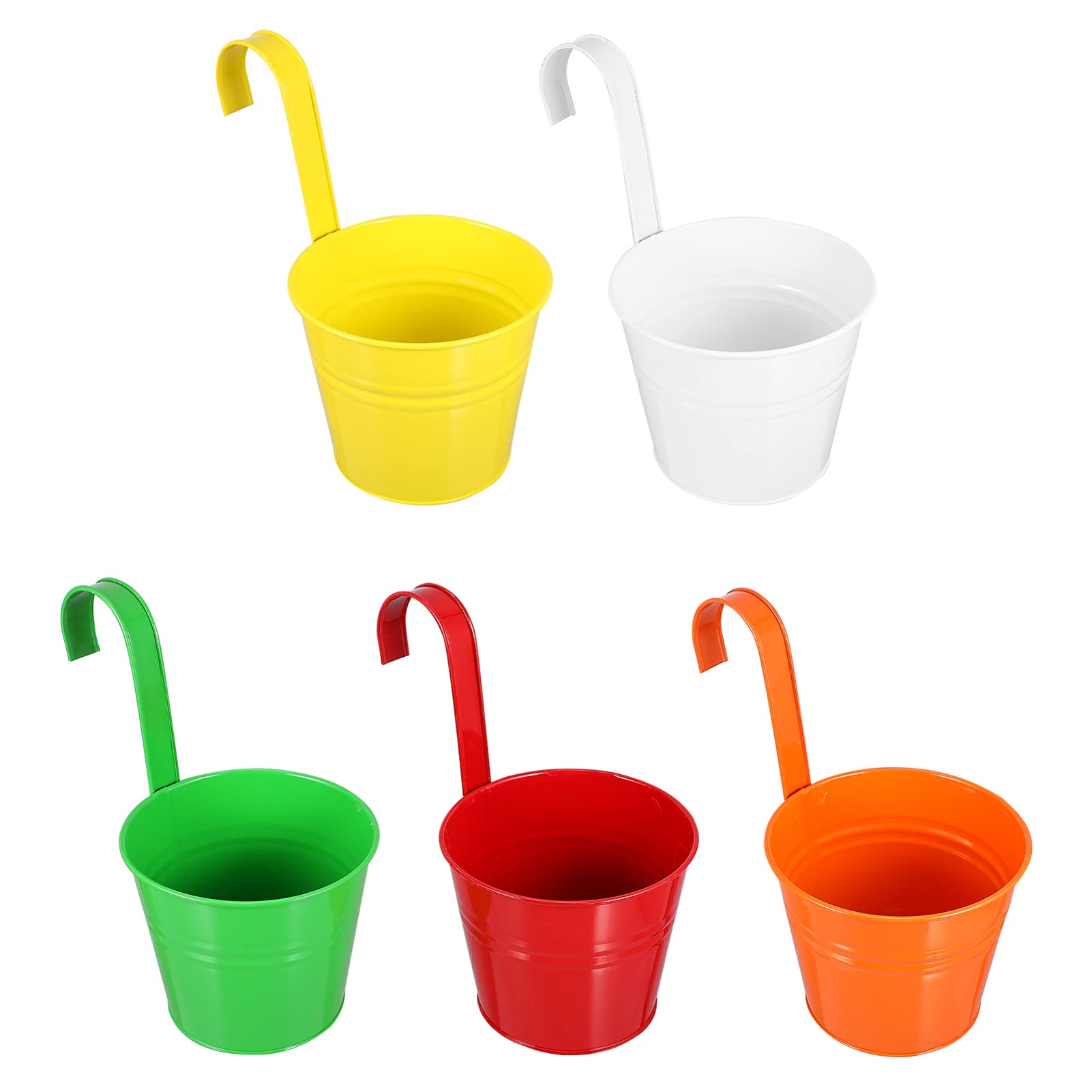 5PCS Iron Metal Hanging Flower Pots - Cabilock Deck Railing Planters for Balcony, Fence & Window - Outdoor Garden Patio Decor (Perfect for Small Space Gardening & Vertical Decor)