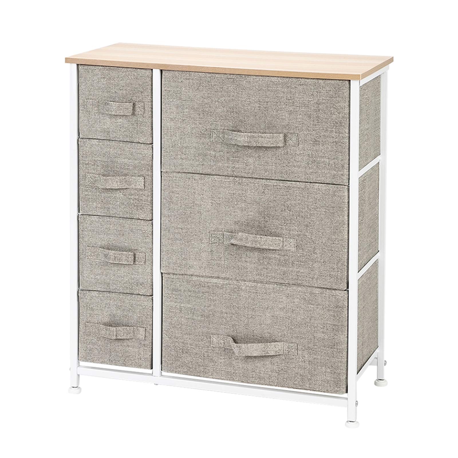 7-Drawer Dresser Organizer with Steel Frame & Wood Top - Easy Pull Fabric Bins for Bedroom, Hallway, Closet & Office Storage - Perfect for Small Space Organization & Home Decor (Linen/Natural)