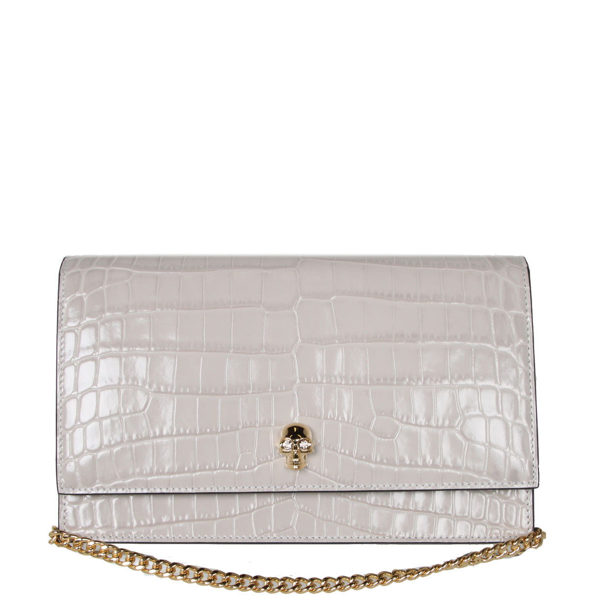 Skull Print Medium Crossbody Bag in Faded Grey - Fashionable Crocodile Embossed Leather Purse for Women | Perfect for Casual Outings, Travel, and Everyday Use