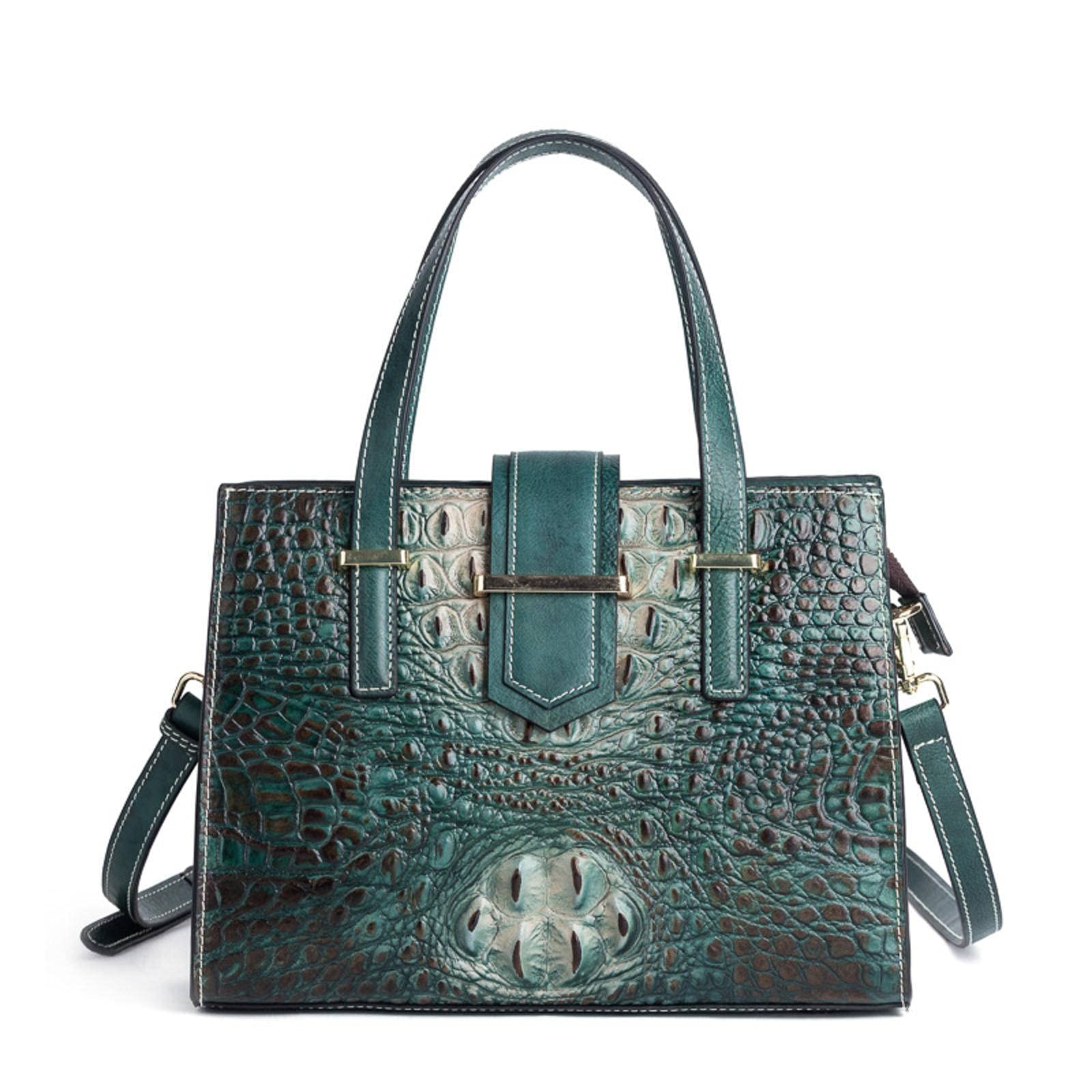 Stylish Women's Messenger Bag - Genuine Cowhide Leather Shoulder Bag with Retro Crocodile Embossed Pattern - Perfect for Work, Travel & Daily Use