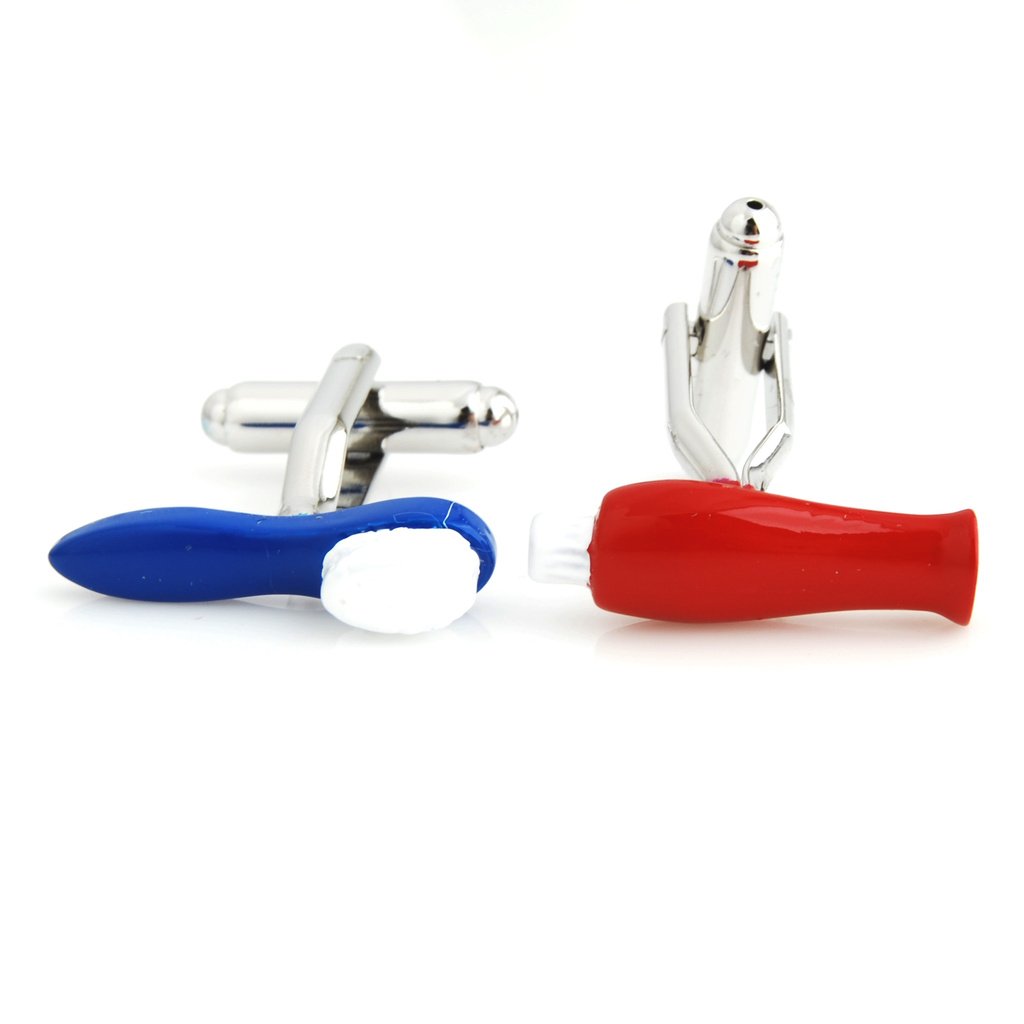 Smart Novelty Toothpaste & Toothbrush Shaped Cufflinks for Men - Unique Dress Accessory for Weddings, Business Meetings & Formal Events