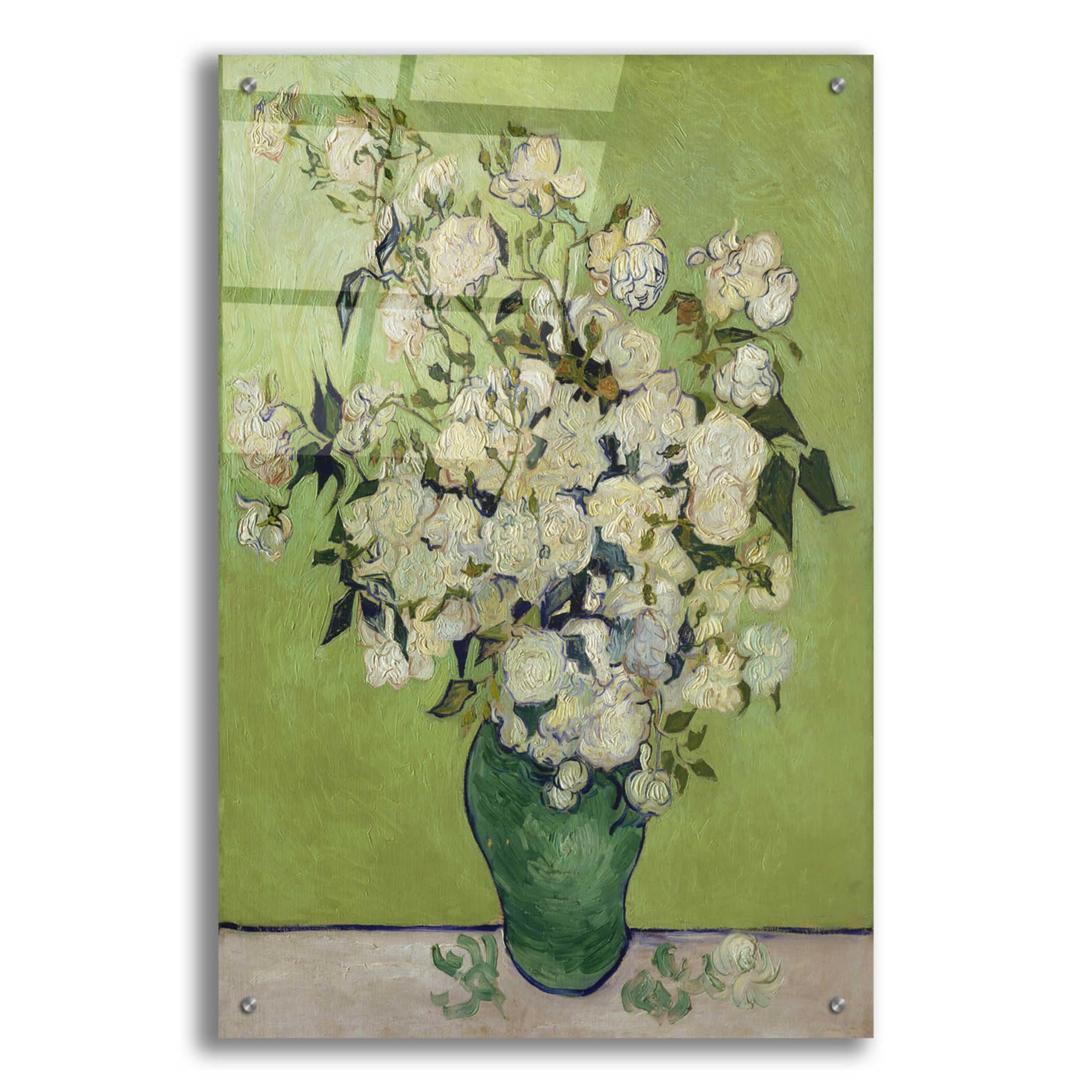 Vincent Van Gogh 'Vase of Roses' Acrylic Glass Wall Art Print - 24x36 Inches - Famous Flower Painting Reproduction for Living Room, Bedroom & Office Decor
