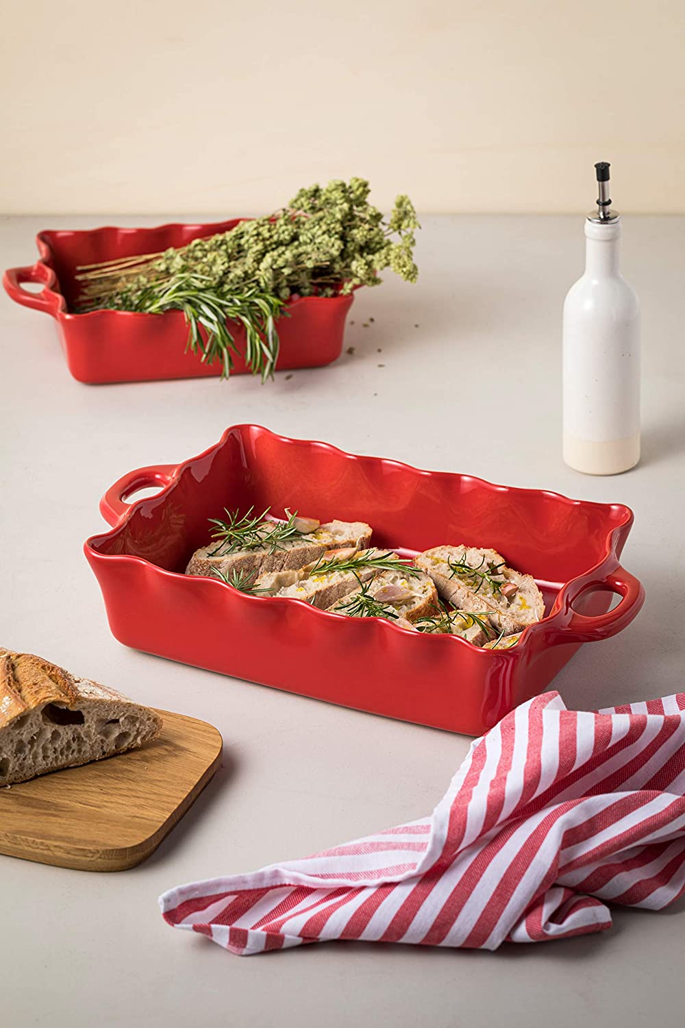 Casafina Stoneware Ceramic Rectangular Baking Dish - 14x10 Inch Large Casserole Pan for Cooking & Serving, Oven & Microwave Safe (Red) - Perfect for Lasagna, Casseroles, Roasts & Holiday Meals