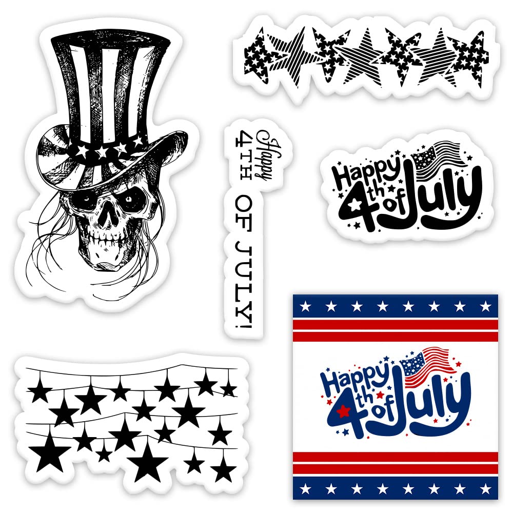4th of July Clear Rubber Stamps for Card Making - Patriotic Stars & Words Stamps Set for Independence Day, Memorial Day, DIY Scrapbooking, Photo Albums & Paper Crafts (Perfect for Greeting Cards, Party Decorations & Patriotic Projects)