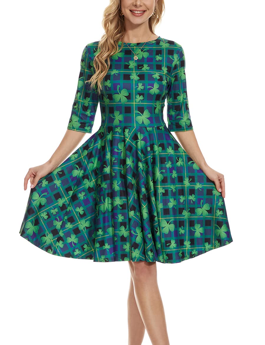 Stylish Ainuno St. Patrick's Day Dress for Women - Green Shamrock Irish Outfit with Short Sleeves | Perfect for Parties, Parades & Festive Celebrations