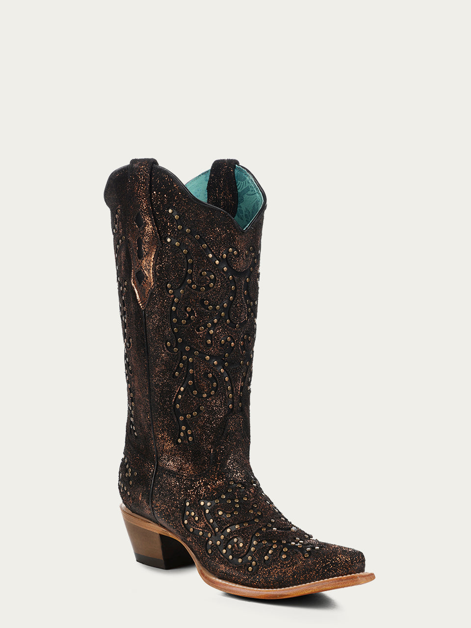 Z5260 Women's Laser Black Embroidered Studded Copper Snip Toe Cowboy Boots - Perfect for Western Rides, Country Concerts & Fashion Outfits