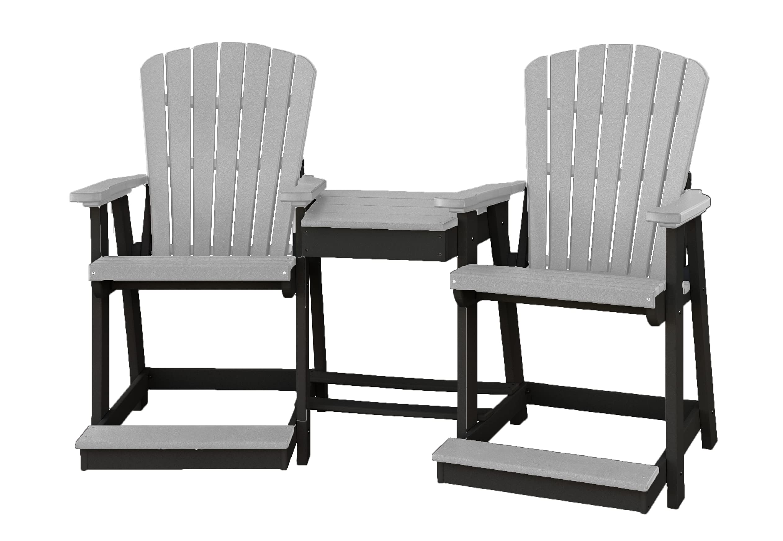 Amish-Made 3-Piece Outdoor Bistro Set with 2 Chairs & Center Table - Durable Plastic Poly Patio Furniture in Black & Light Gray - Perfect for Garden, Deck, and Backyard Relaxation