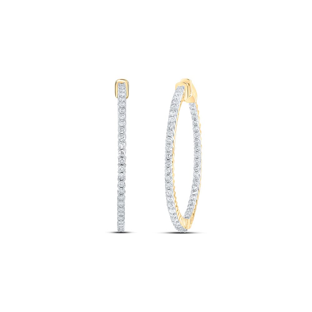 Dazzlingrock 14K Yellow Gold Round Diamond Hoop Earrings for Women - 2 CTTW Slender In-Out Design | Perfect for Everyday Wear, Parties & Special Occasions
