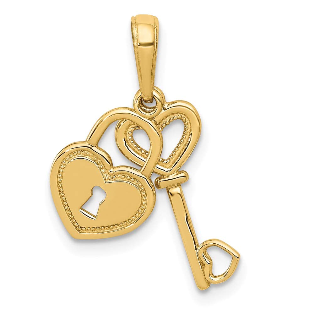 14k Solid Yellow Gold Heart Key & Lock Charm Pendant Necklace - Romantic Gift for Valentine's Day, Anniversary & Couple Jewelry