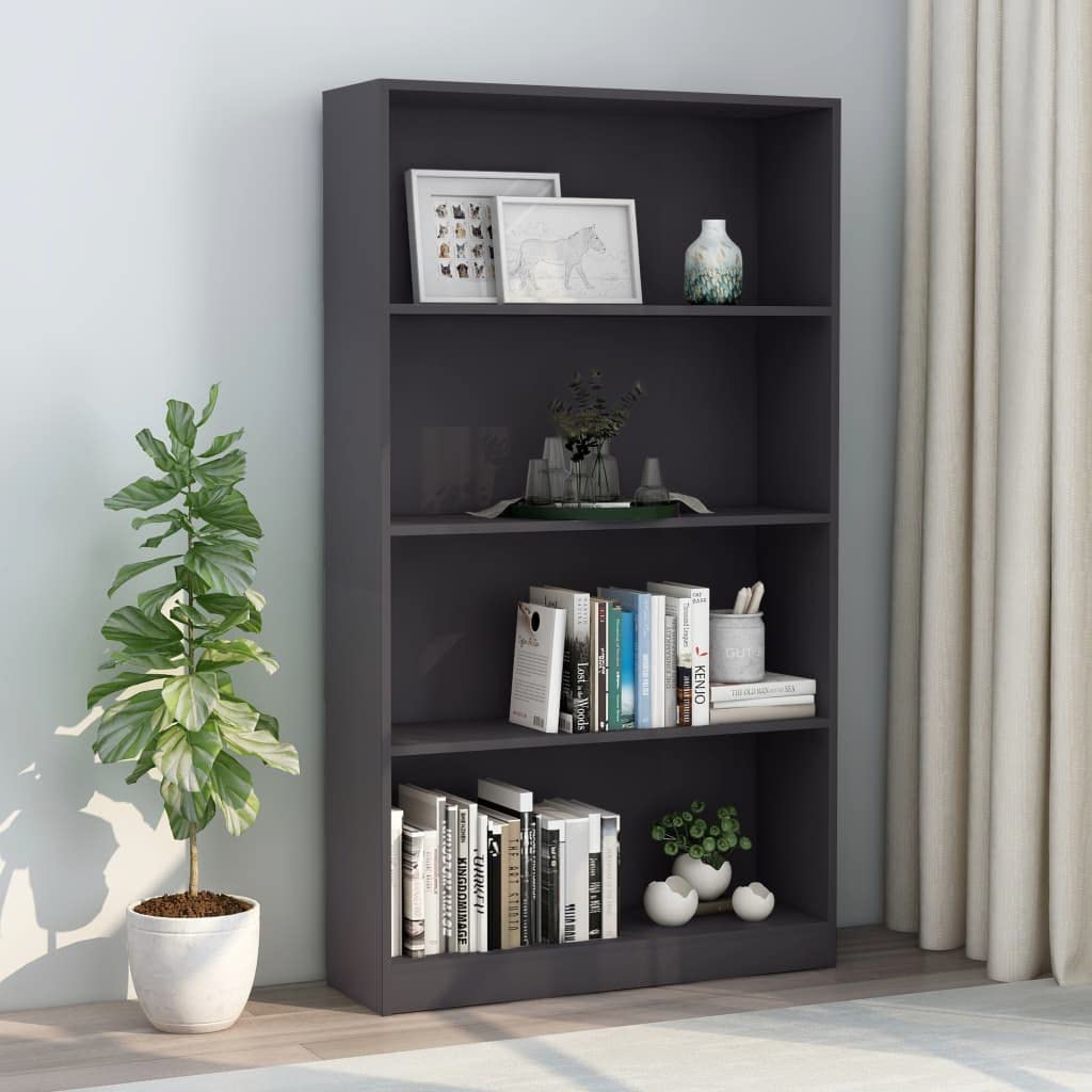 4-Tier Wide Bookcase - Sturdy Freestanding Bookshelf Organizer for Home, Office & Bedroom - Gray Wooden Storage Shelf for Books, Decor & Display - Perfect for Living Room, Study or Kids' Room Organization
