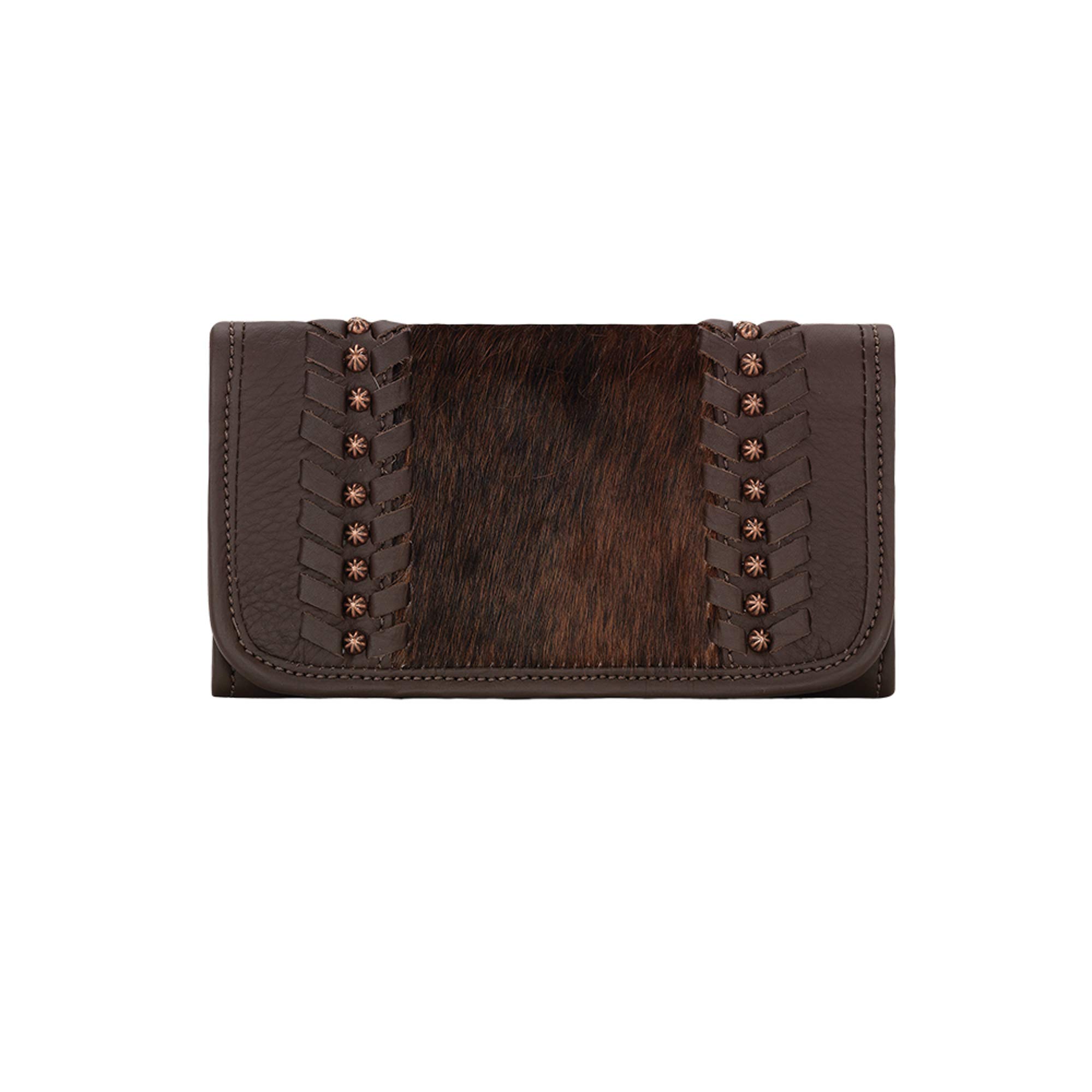 American West Women's Cow Town Chocolate Tri-Fold Wallet - Genuine Leather Western Style Purse for Everyday Use, Travel & Country Events