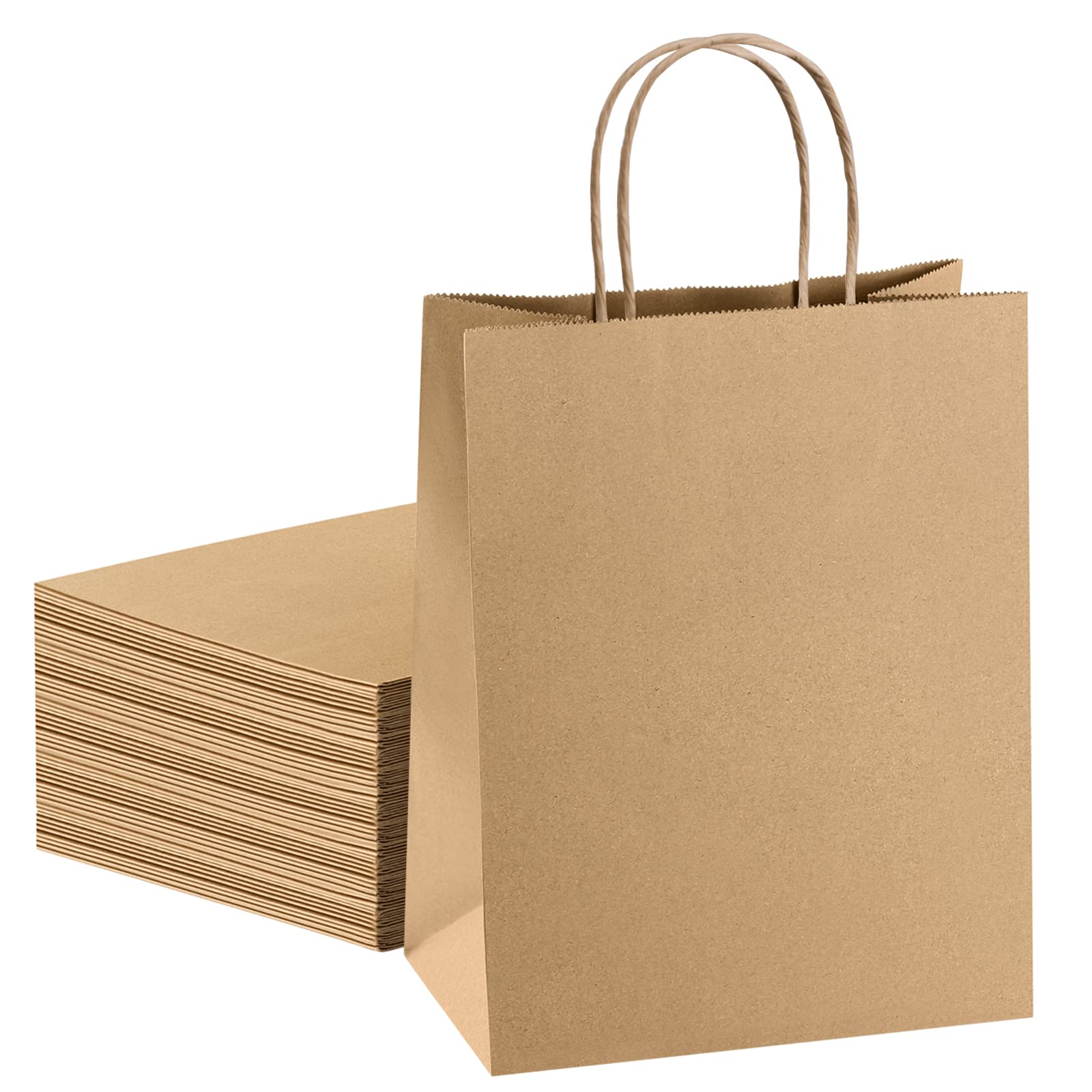 Eco-Friendly Brown Kraft Paper Bags with Handles - 8x4.25x10.5 Inches (100 Pack) | Bulk Shopping Bags for Retail, Gift Packaging, Weddings, Christmas, Valentine's & Birthday Parties | Perfect for Small Businesses, Boutiques & Eco-Conscious Shoppers