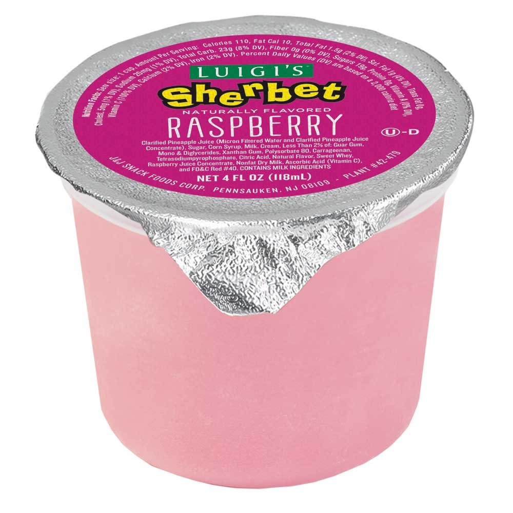 Luigi's Raspberry Sherbet Cup - 4oz Pink Frozen Dessert for Parties, Baking & Everyday Snacking | J&J Snack Foods Disposable Treats