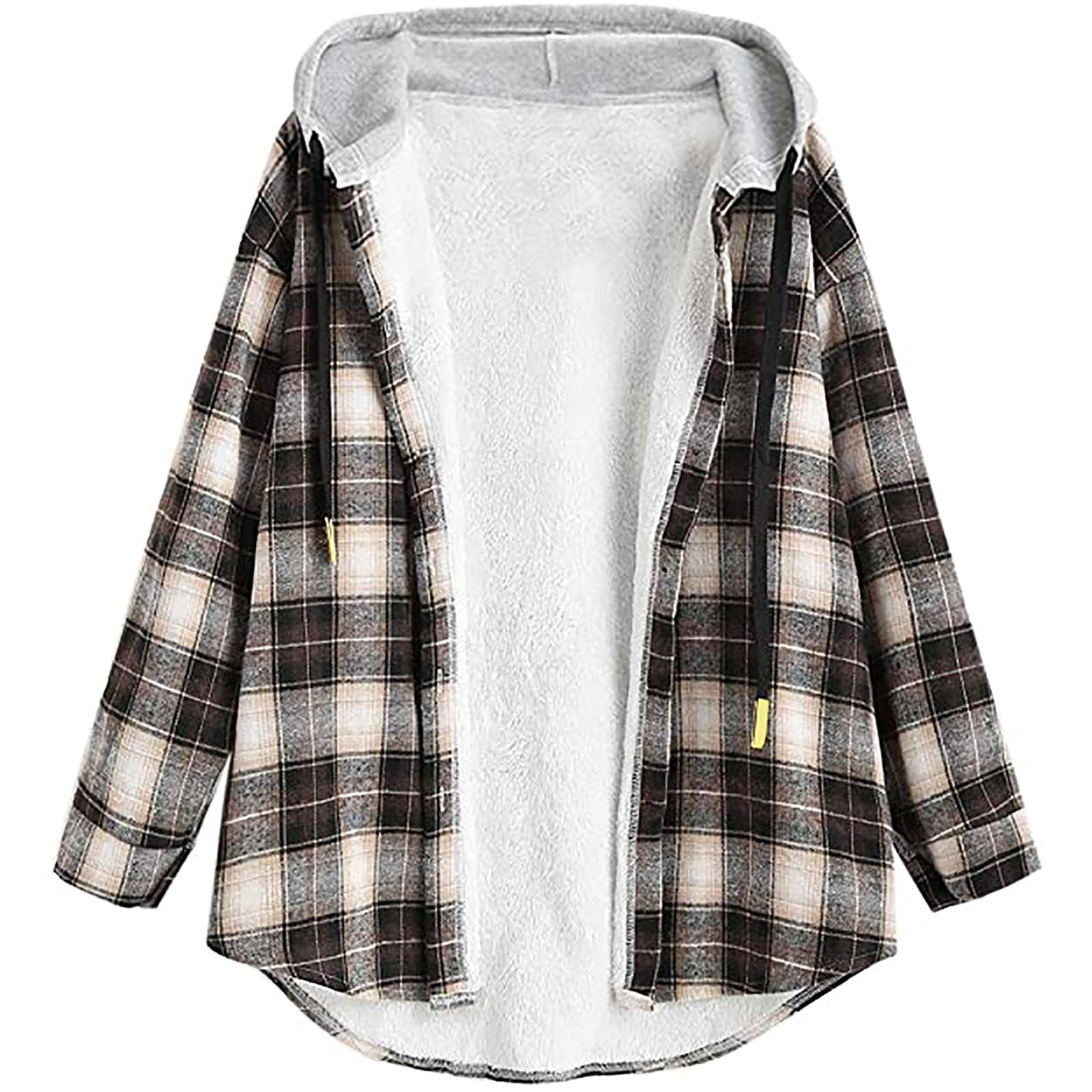 Women's Warm Wool Plaid Hooded Coat - Long Sleeve Buttoned Casual Jacket for Winter | Perfect for Outdoor Activities, Work Commute & Holiday Gatherings