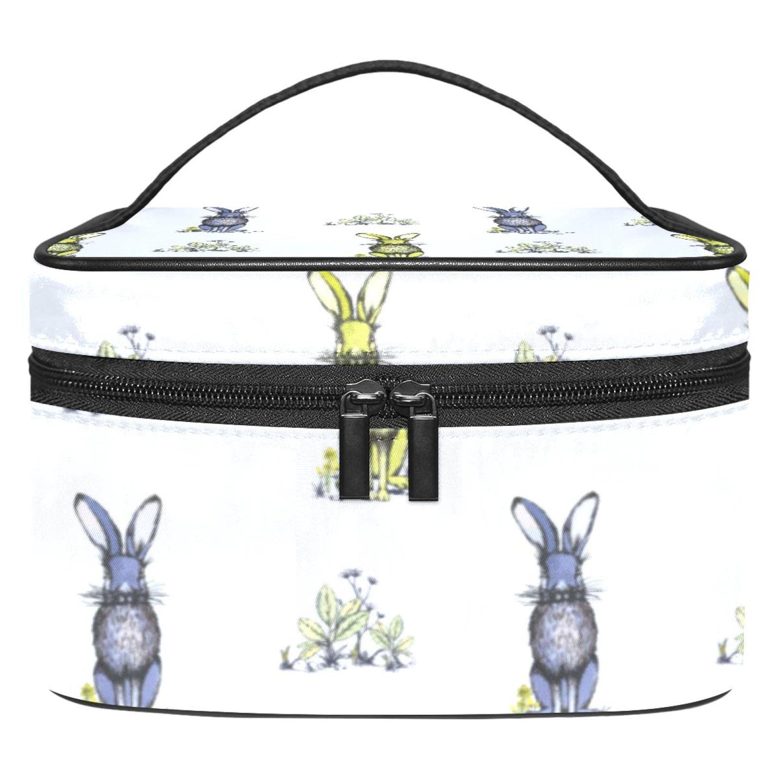 LORVIES Rabbit & Wild Animal Print Cosmetic Bag - Canvas Travel Toiletry Organizer with Top Handle, Single Layer Makeup Pouch for Women | Perfect for Travel, Gym, and Daily Beauty Essentials Storage