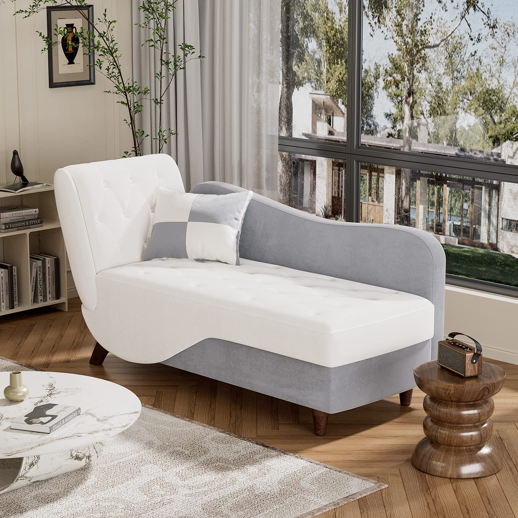 OUYESSIR Velvet Adjustable Recliner Lounge Chair with Pillow - Storage Chaise Sofa for Living Room & Bedroom (Beige) | Perfect for Small Spaces, Reading Nook & Relaxation