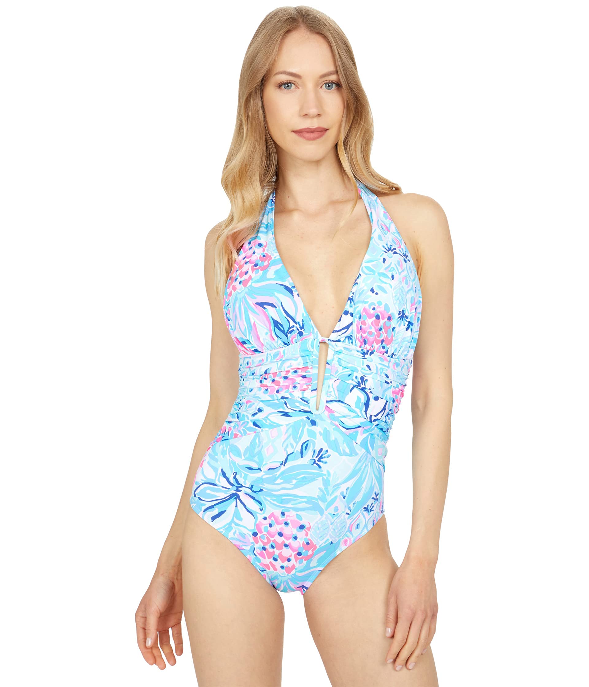 Lilly Pulitzer Lanai Halter One-Piece Swimsuit | Women's Floral Print Bathing Suit for Beach & Pool | Perfect for Vacation, Summer Swimwear, and Tropical Getaways