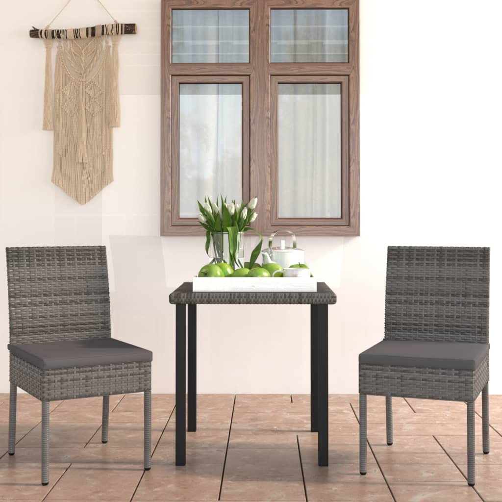 3-Piece Outdoor Dining Set - Gray Poly Rattan Table and Chairs for Patio, Garden, Poolside, Porch, Balcony | Perfect for Backyard BBQs, Al Fresco Dining, and Relaxing Outdoor Gatherings