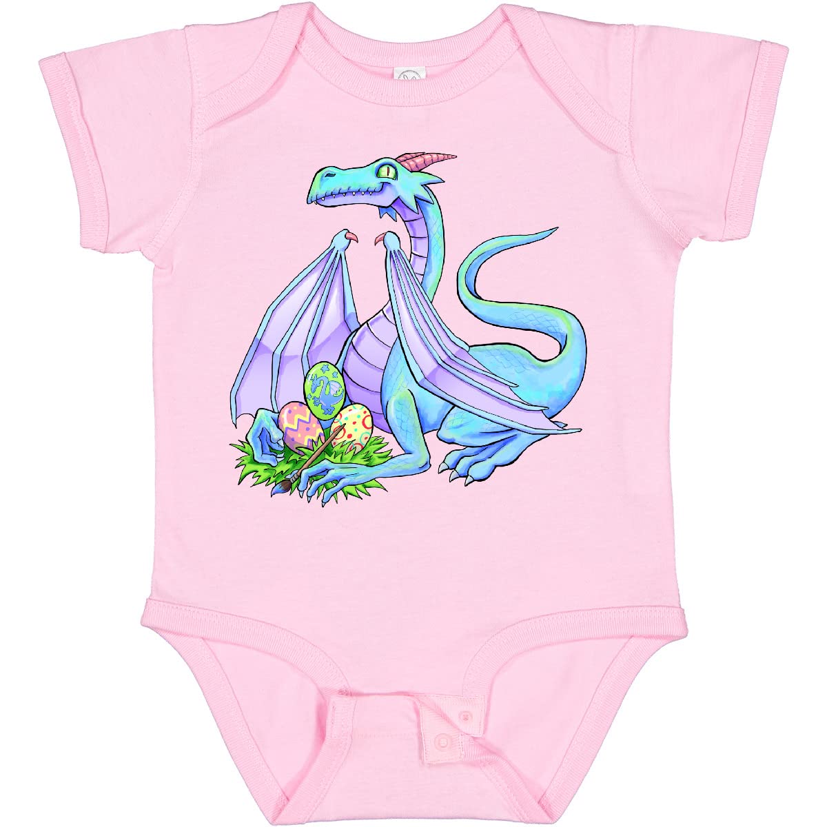 Inktastic Blue Easter Dragon with Painted Eggs Baby Bodysuit - Cute Easter Outfit for Infants & Toddlers - Perfect for Easter Photos, Family Gatherings & Holiday Celebrations