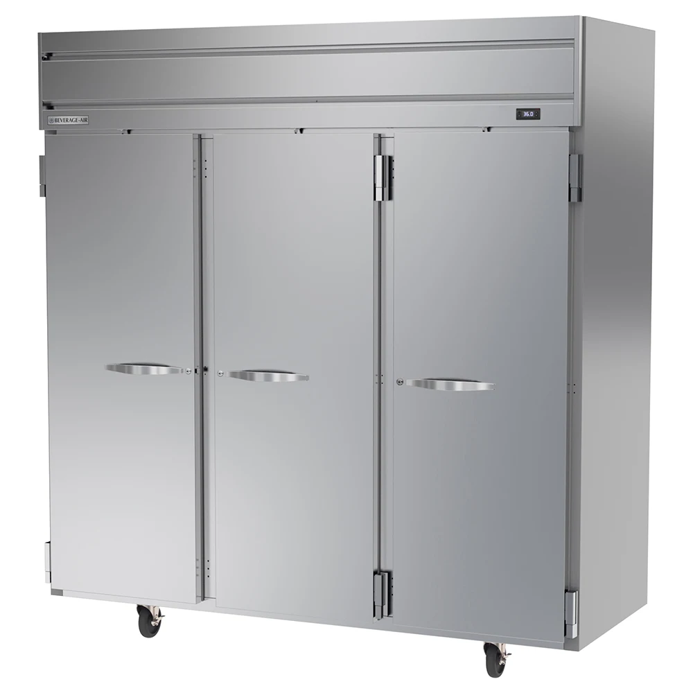 Beverage Air HRS3HC 1S 3-Door Commercial Refrigerator - Stainless Steel Top Mount Freezer for Restaurants, Bars & Catering - Energy Efficient Solid Door Design with Stainless Steel Interior