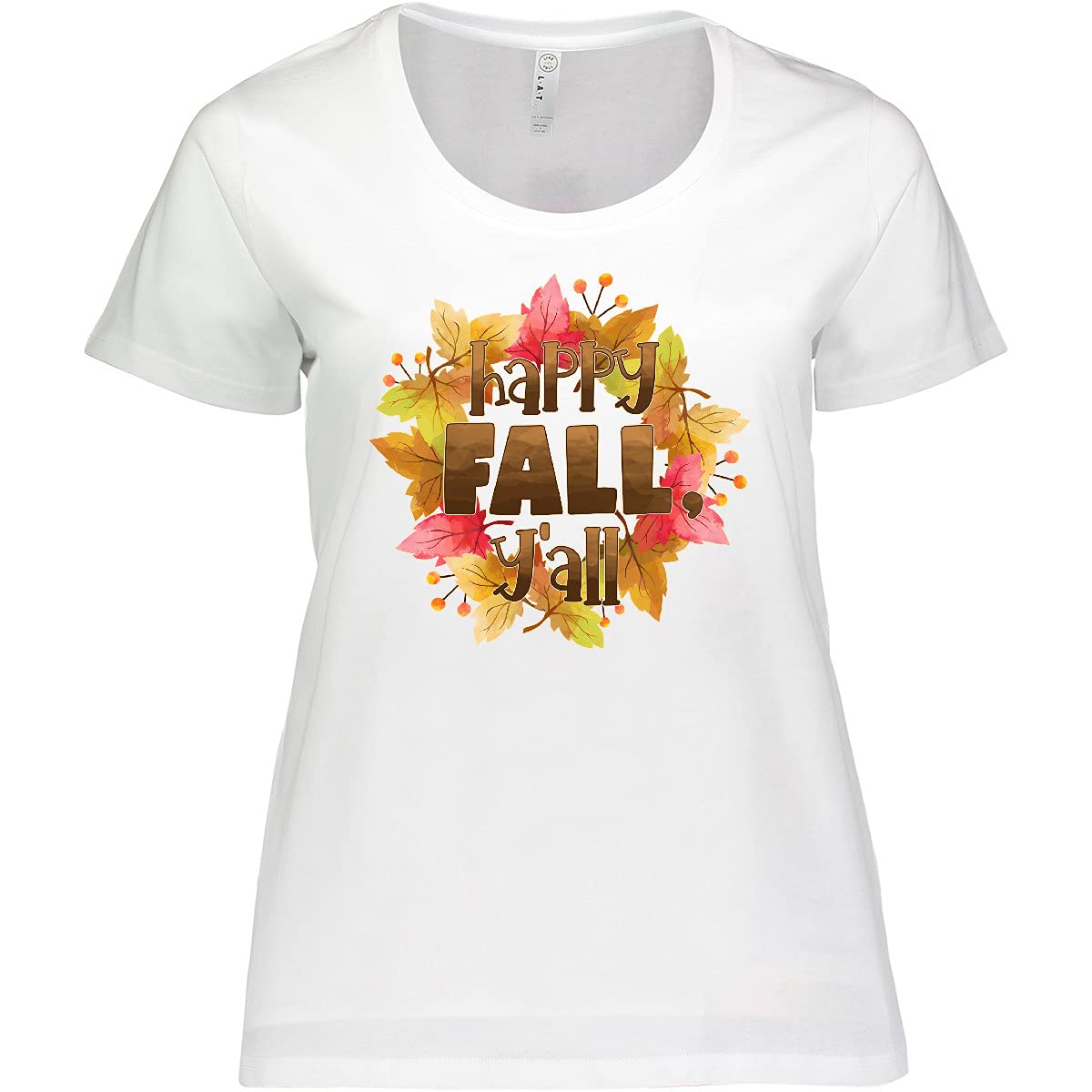 Inktastic Happy Fall Y'all Fall Leaves Wreath Women's Plus Size T-Shirt | Autumn Thanksgiving Graphic Tee | Cozy Seasonal Outfit for Women | Perfect for Pumpkin Patch, Halloween & Family Gatherings