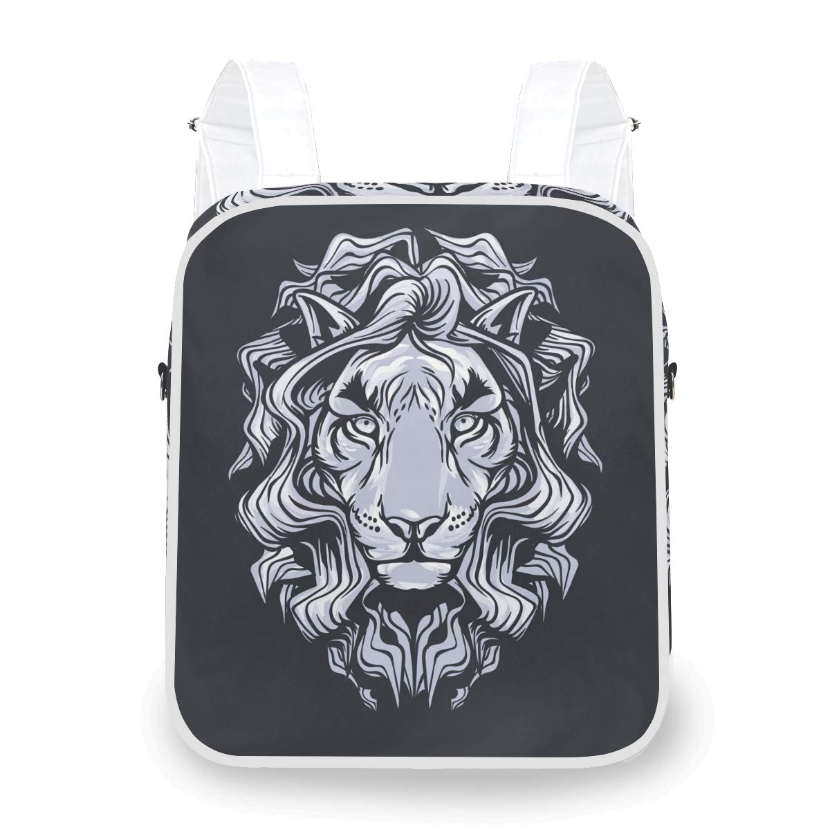 Stylish Women's Dual-Purpose Backpack - White Leon Face Print Crossbody Bag & Mini Backpack for Travel, Work, and Daily Use
