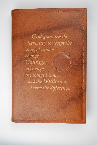 Alcoholics Anonymous AA Big Book Cover with Serenity Prayer & Medallion Holder - Tan Leather Protective Case for AA Meetings, Recovery Support, and Daily Inspiration