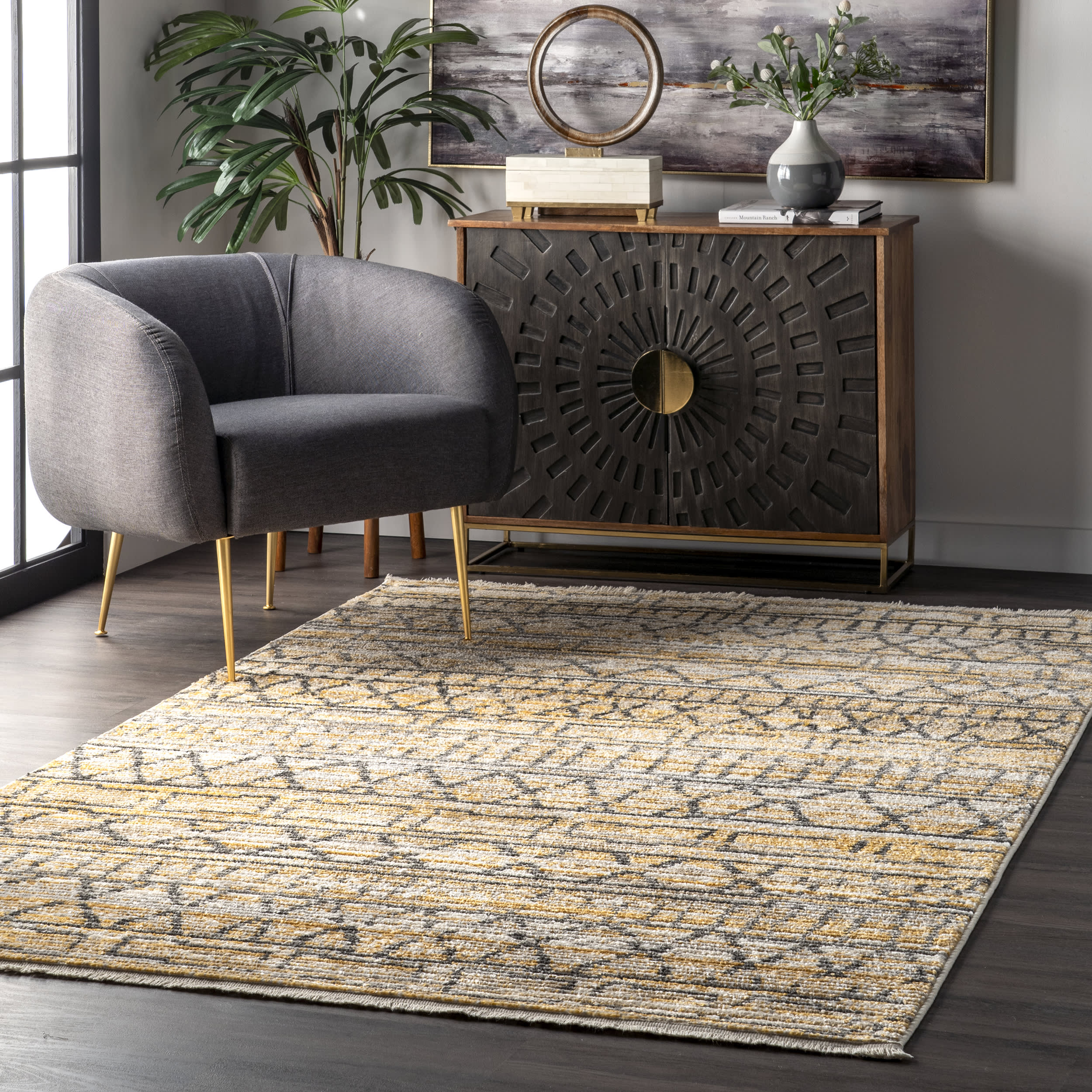 Chance Geometric Banded Area Rug in Beige - Modern Boho Home Decor for Living Room, Bedroom & Office