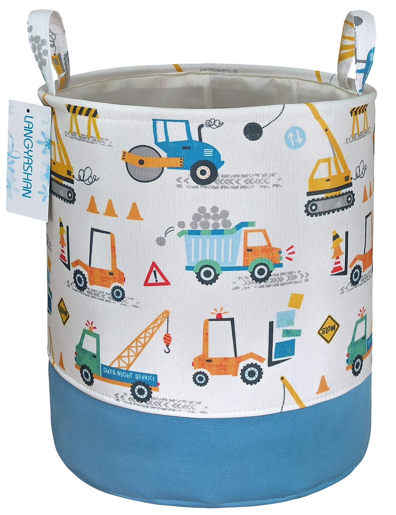 Collapsible Cotton Laundry Basket with Engineering Car Design - Foldable Storage Organizer for Kids, Boys & Girls - Toy Bin, Clothes Hamper, Nursery Gift Basket - Perfect for Bedroom, Playroom & Children's Laundry Organization