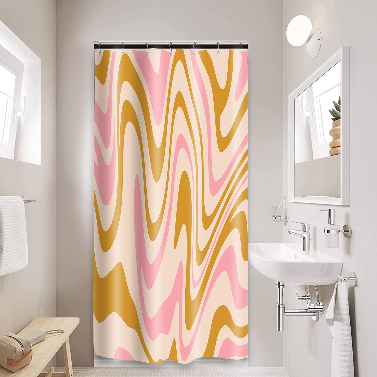 Water Resistant Abstract Marble Shower Curtain 36x72 Inch - Pink Beige Brown Polyester Bathroom Decor for Home Bathtubs | Machine Washable, Mold & Mildew Resistant | Perfect for Modern Bathrooms, Guest Suites & Spa Retreats