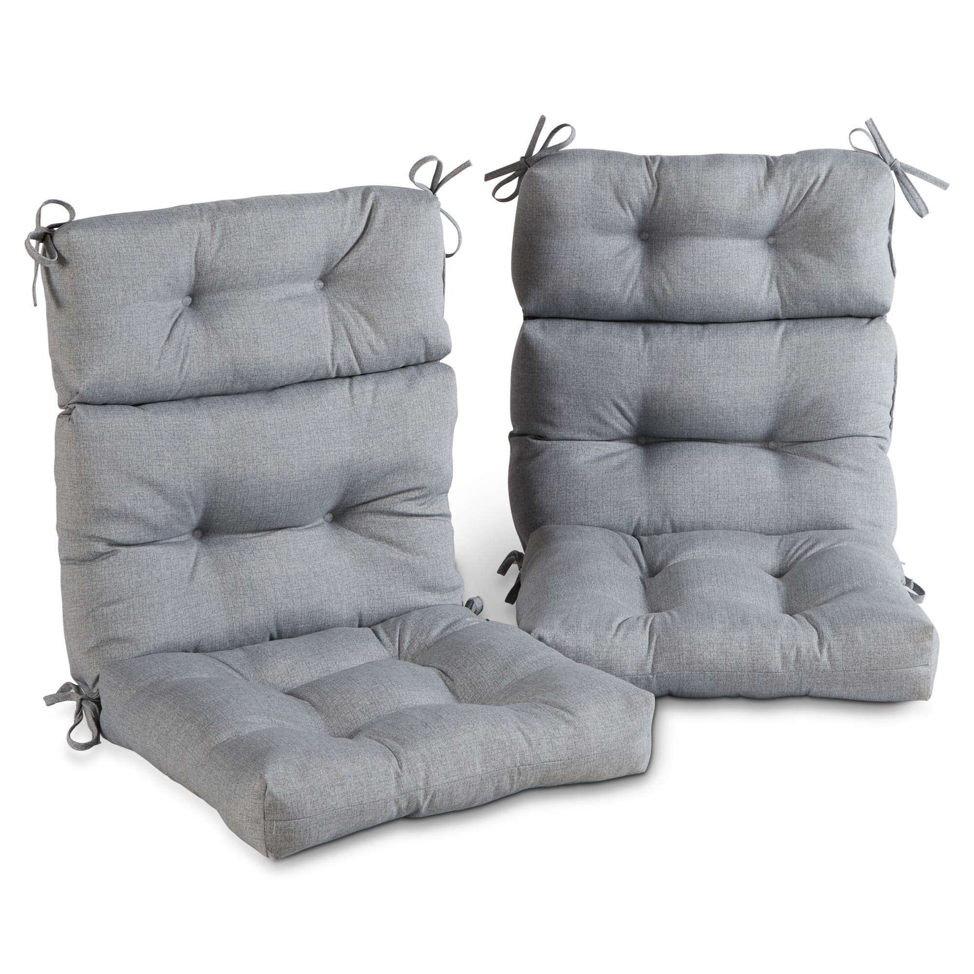 South Pine Porch Outdoor High-Back Chair Cushion Set of 2 - Heather Gray Water-Resistant Cushions for Patio, Deck, and Garden Furniture Comfort