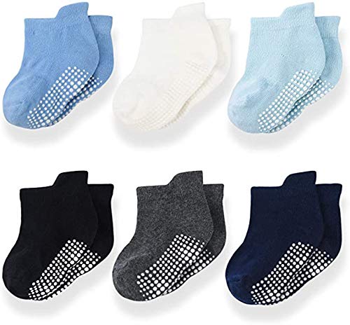 AMZBSR Non-Slip Grip Ankle Socks for Babies & Toddlers - 6/12 Pairs Pack with Anti-Skid Soles for Boys & Girls - Perfect for Playtime, Crawling & Everyday Wear