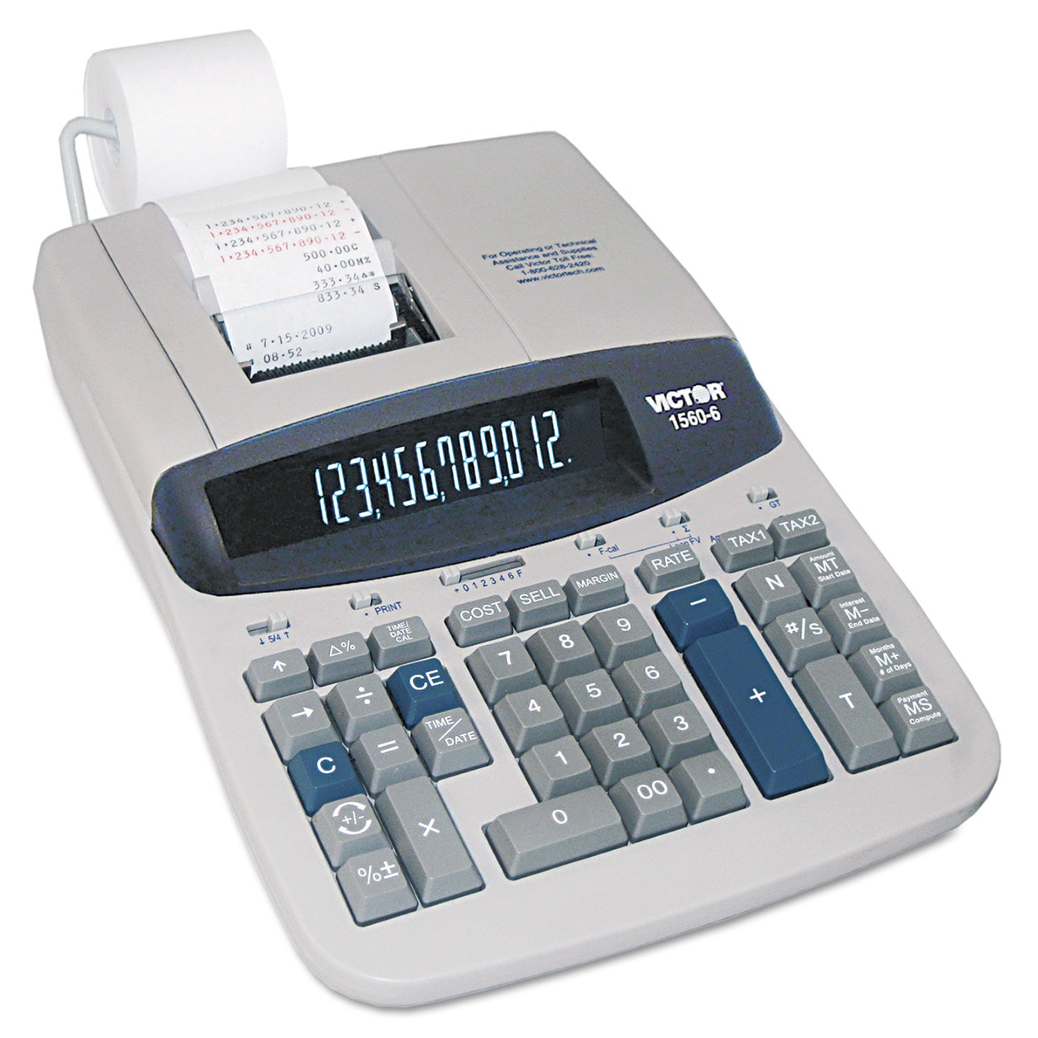 1560 6 Two Color Ribbon Printing Calculator with Black/Red Print - 5.2 Lines/sec High-Speed Printing for Office, Retail, and Accounting Tasks