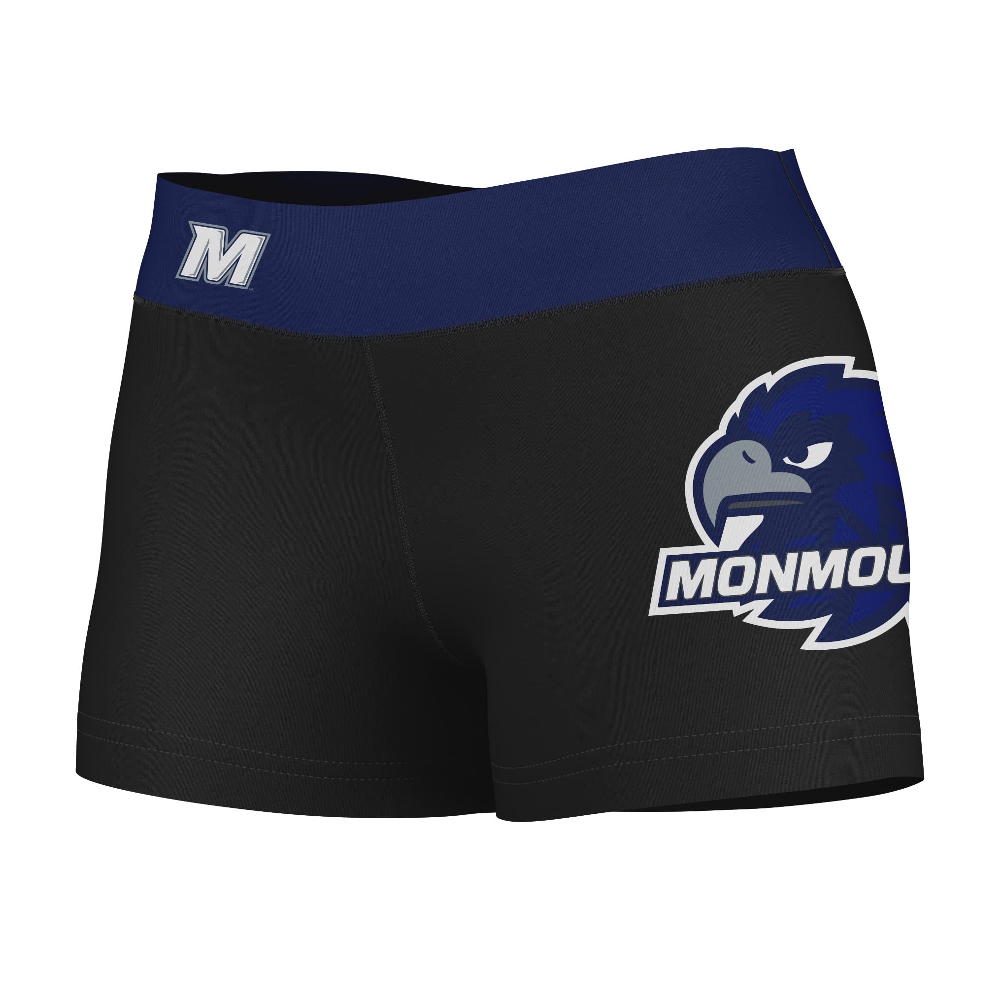 Vive La Fete Monmouth Hawks Women's Workout Yoga Shorts - Soft High-Waist Athletic Shorts with Thigh & Waistband Logo - Perfect for Gym, Running, Yoga & Lounge Wear
